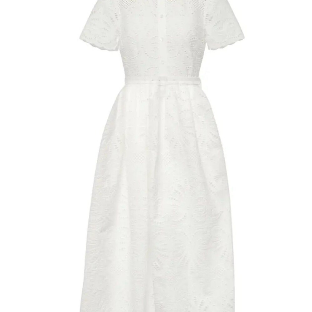 Self Portrait White Eyelet Midi Dress Size 2 NWT